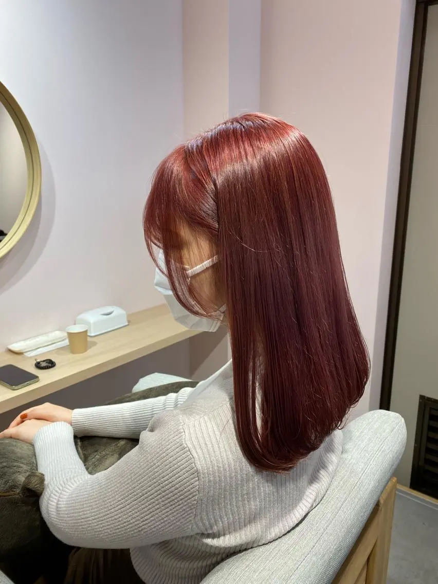セミロング カラー ピンクカラー ヘアカラー トリートメント nagisa /縮毛矯正のヘアスタイル