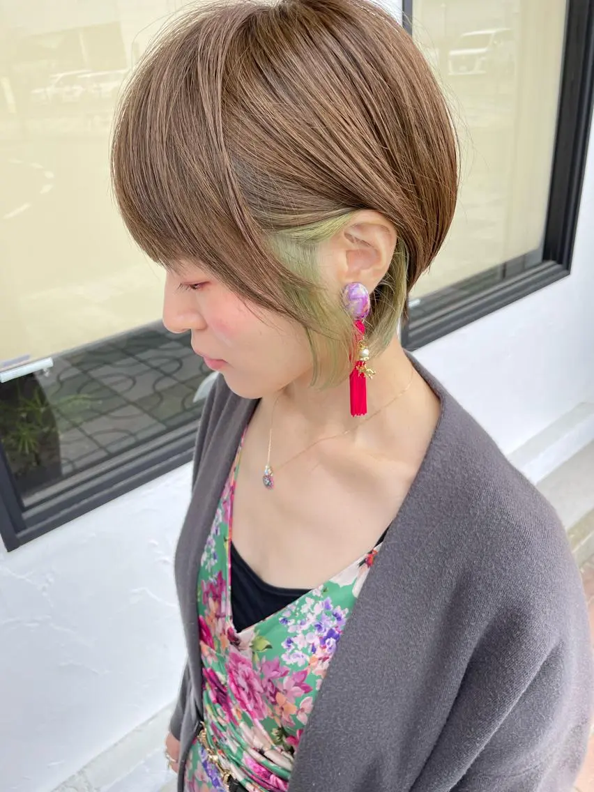 ショート ショートボブ 韓国風カラー ボブ ハイライト 髪質改善 ヘアカラー トリートメント ヘアセット hair terra ce M奈良店のヘアスタイル