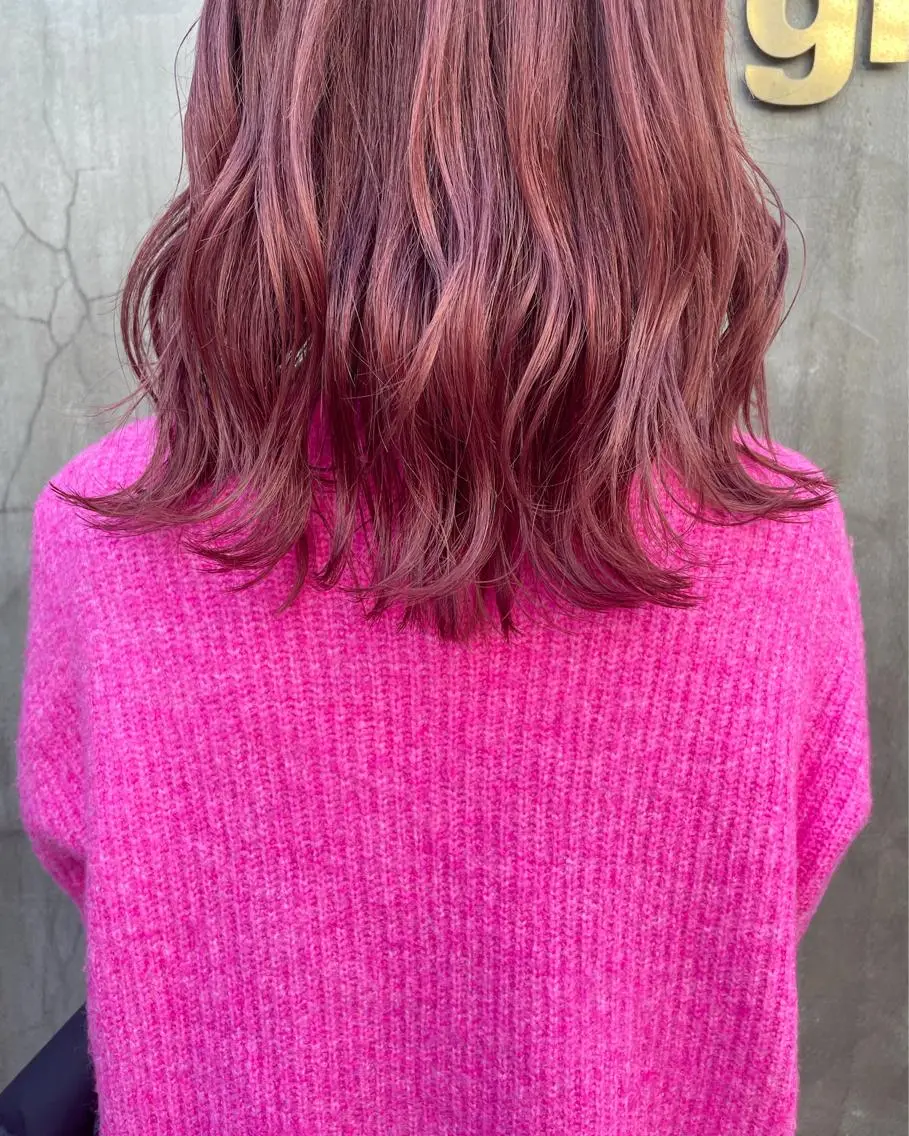 セミロング カラー パーマ ヘアアレンジ ブリーチ ピンクカラー カット トリートメント 髪質改善カラー&TR 縮毛矯正/弱酸性矯正のヘアスタイル