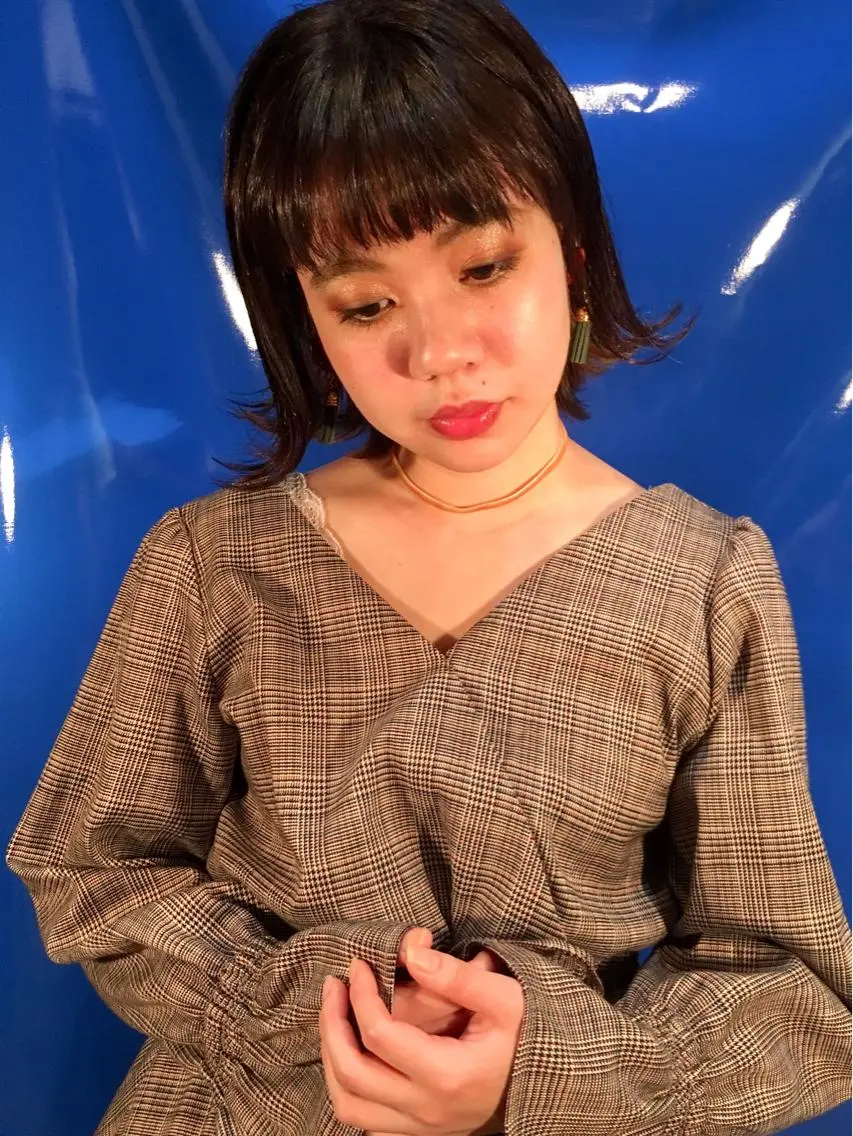 ミディアム カラー パーマ ボブ 外ハネヘア 安達 俊亮のヘアスタイル