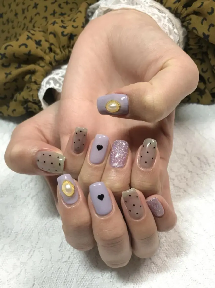 ネイル ドット パープル ハンドネイル ハンドケア lylynail YUUKAのネイルデザイン