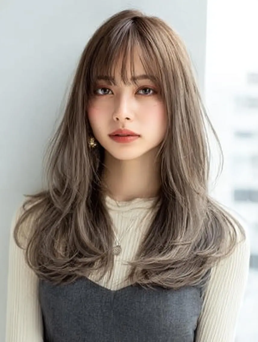 セミロング ハッシュカット 髪質改善 レイヤーカット 縮毛矯正 トリートメント 絶対可愛い🍎透明感 カラーあります✨蕾祁のヘアスタイル