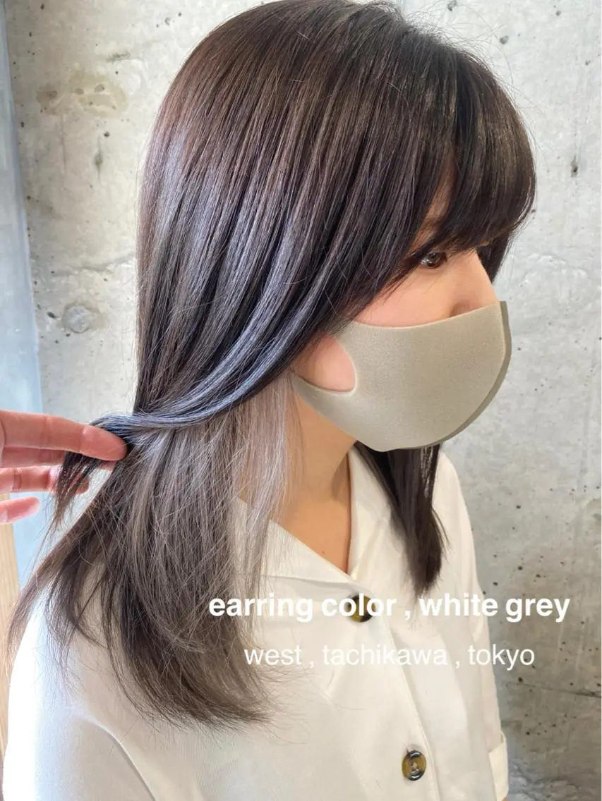 セミロング カラー ブリーチ イヤリングカラー ハイライトカラー インナーカラー ハイライト 竹嶌 健吾のヘアスタイル