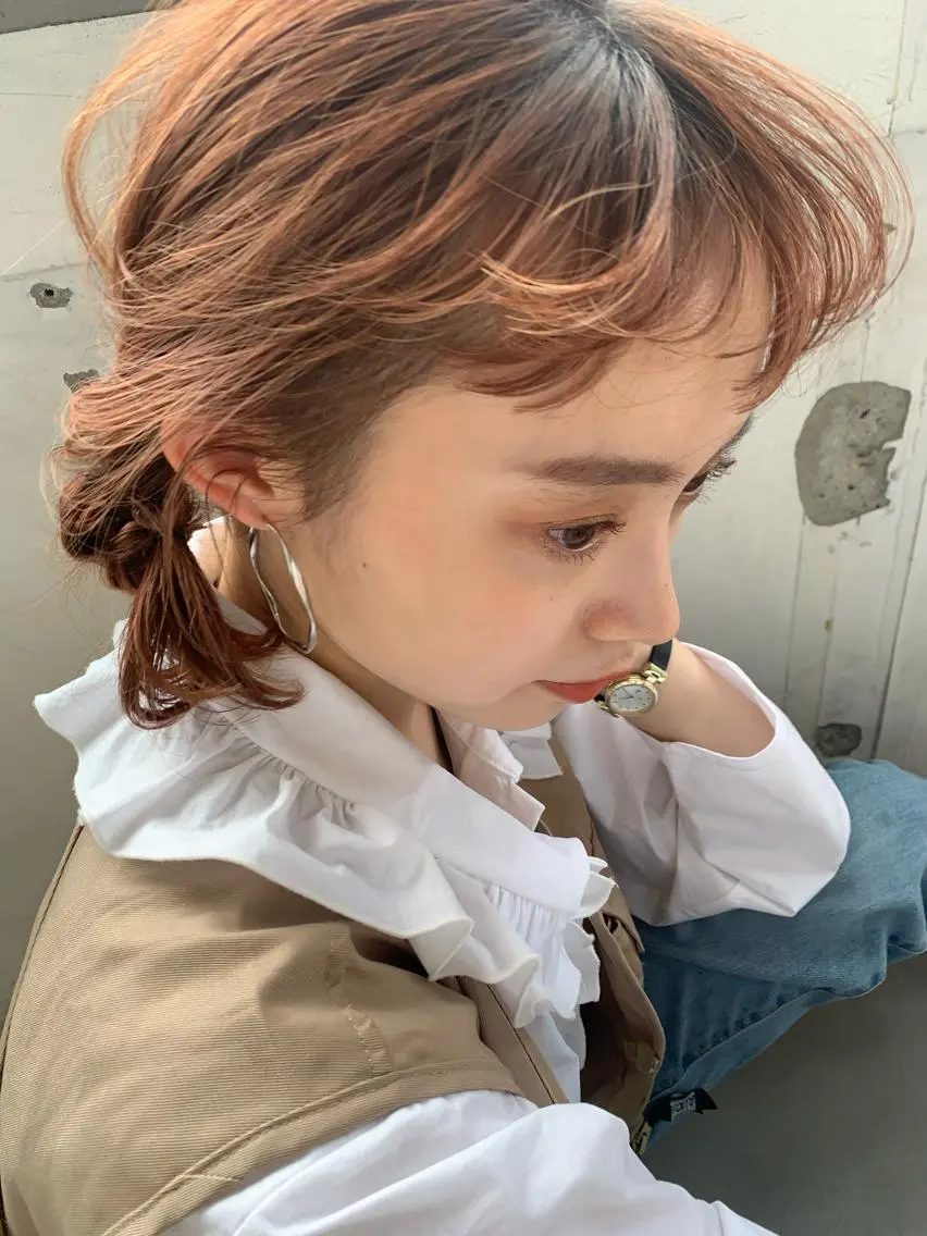 ミディアム カラー パーマ ヘアアレンジ ヘアカラー トリートメント 💓パーマ，💗 レイヤーカットのヘアスタイル