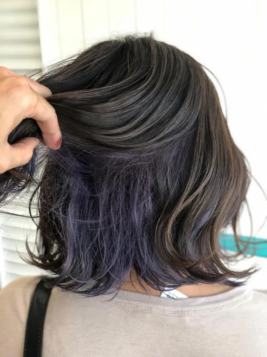 ミディアム カラー ブルーカラー ブルーバイオレット インナーカラー バイオレットカラー Snaly カラー特化ページのヘアスタイル