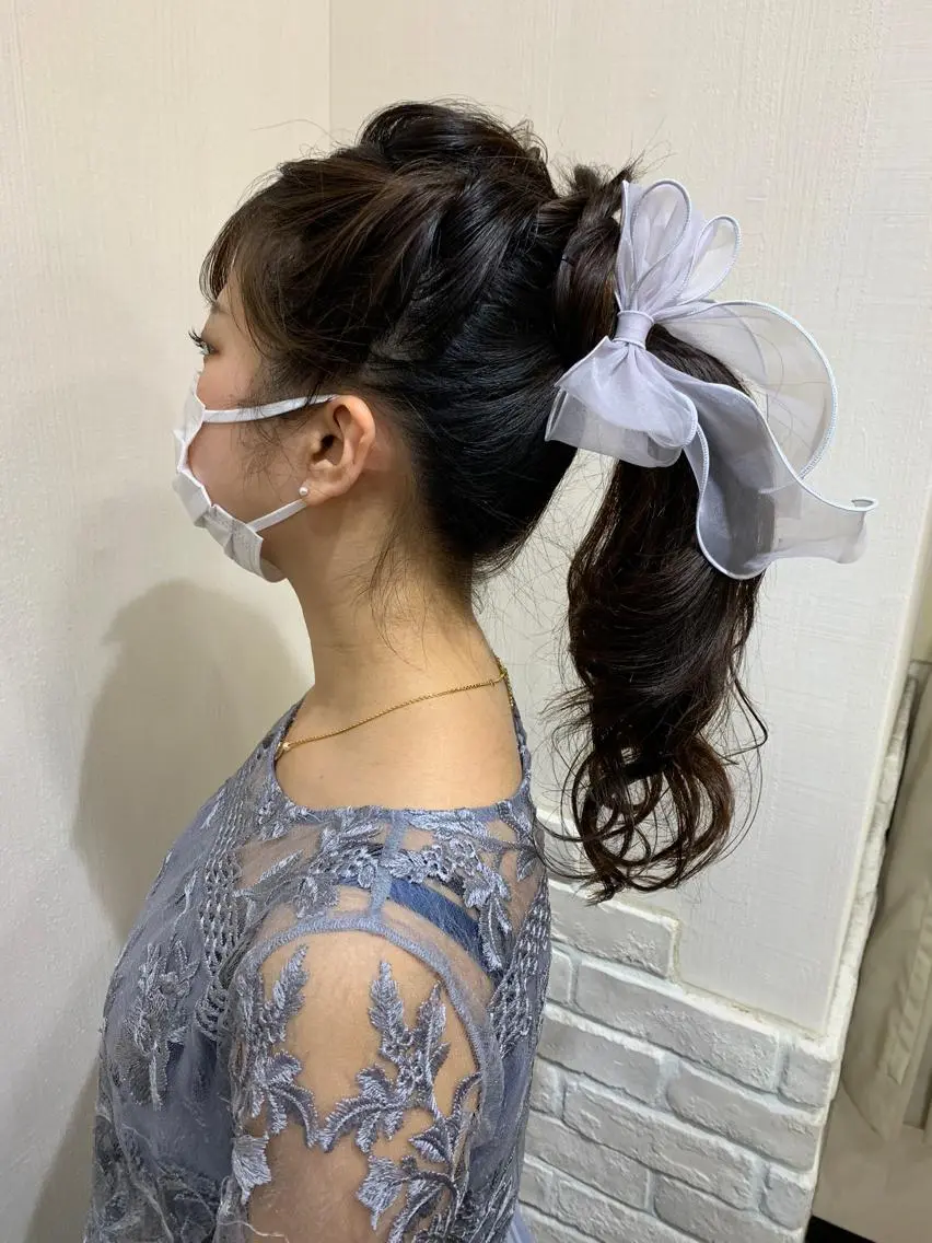 ロング ヘアアレンジ ハーフアップ 結婚式・ブライダル ヘアセット きむえり/髪質改善 /うねり広がり改善のヘアスタイル