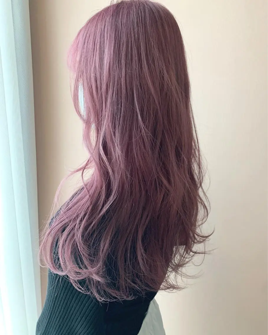 ロング カラー ブリーチ ラベンダーカラー ピンクカラー ピンクラベンダー カット ヘアカラー トリートメント hubhair レイヤー/透明感のヘアスタイル