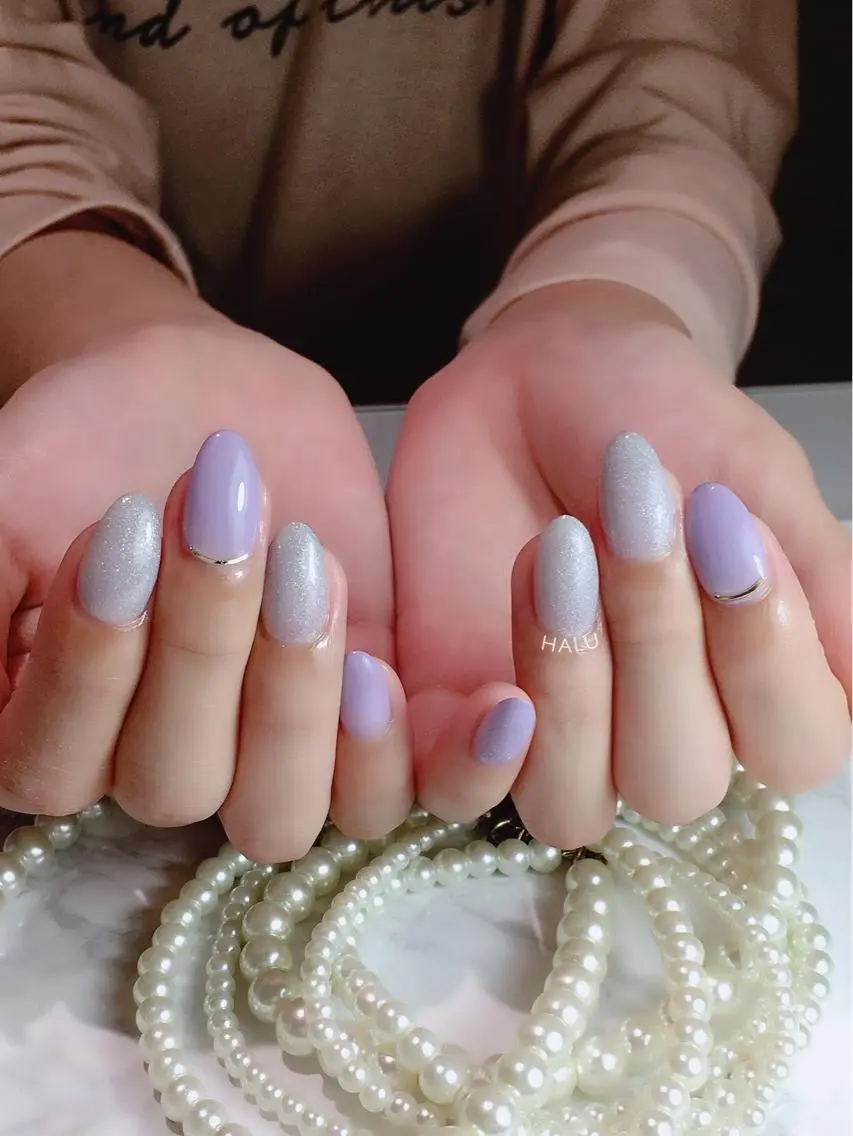 ネイル ラメ(グリッター) パープル HALU ハルのネイルデザイン