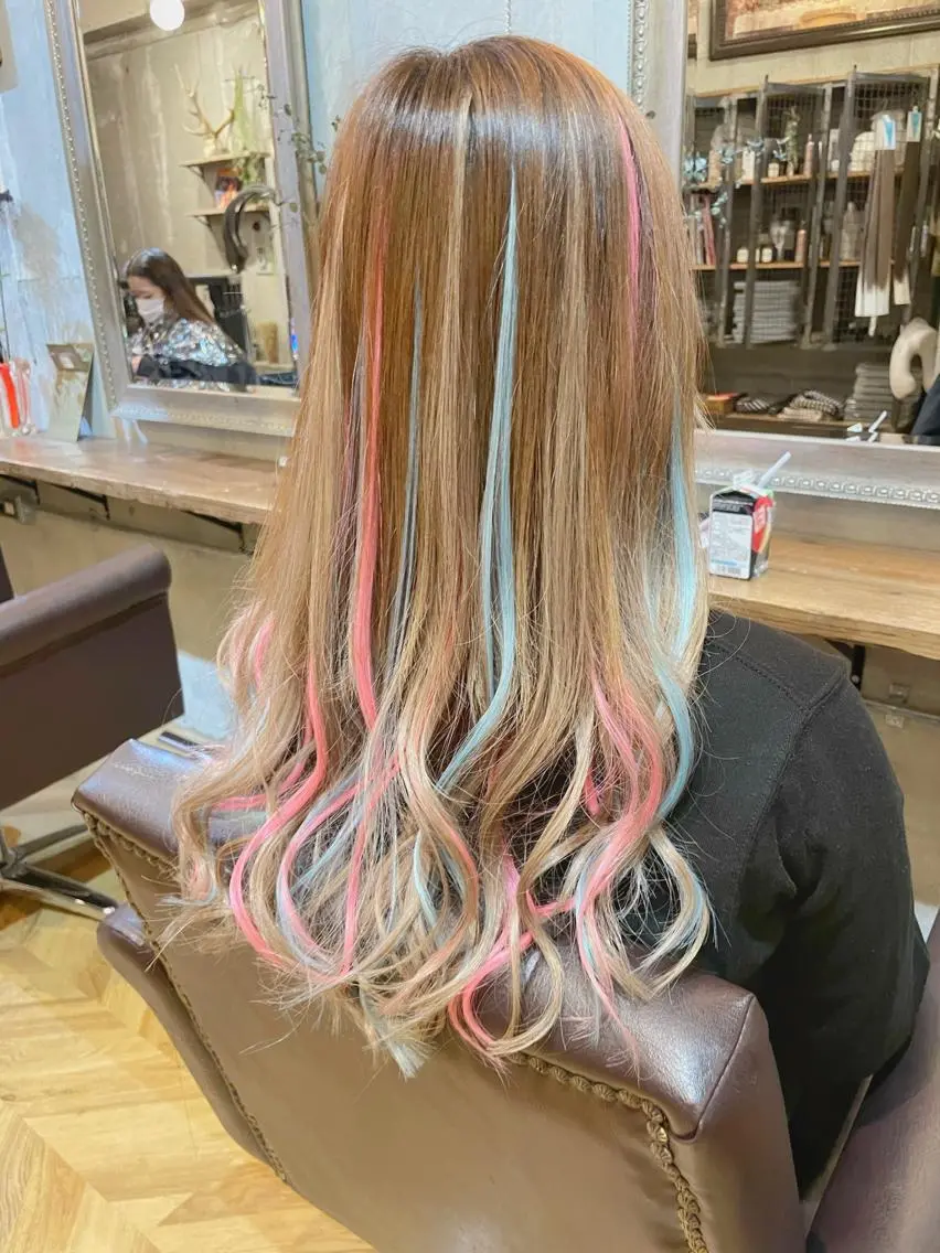 セミロング シールエクステ セミロングパーマ ミストバング エクステ ハイライト エクステ指名No.1 【店長】橘田のヘアスタイル