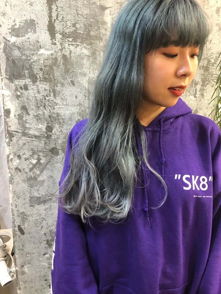 ロング カラー ブリーチ ブルーカラー ブルージュ ケアブリーチ ダブルカラー Pia ツボイ ケイタのヘアスタイル