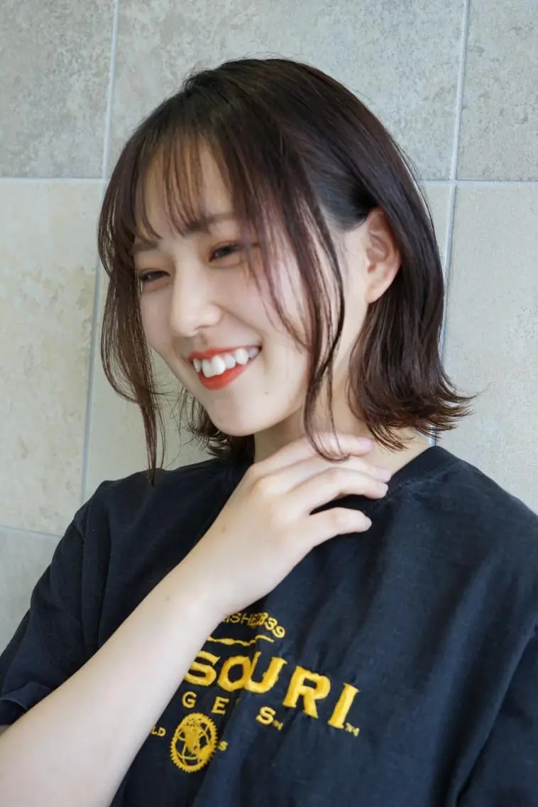 ミディアム 顔周りカット カット ハイライト 石橋 瑞穂のヘアスタイル
