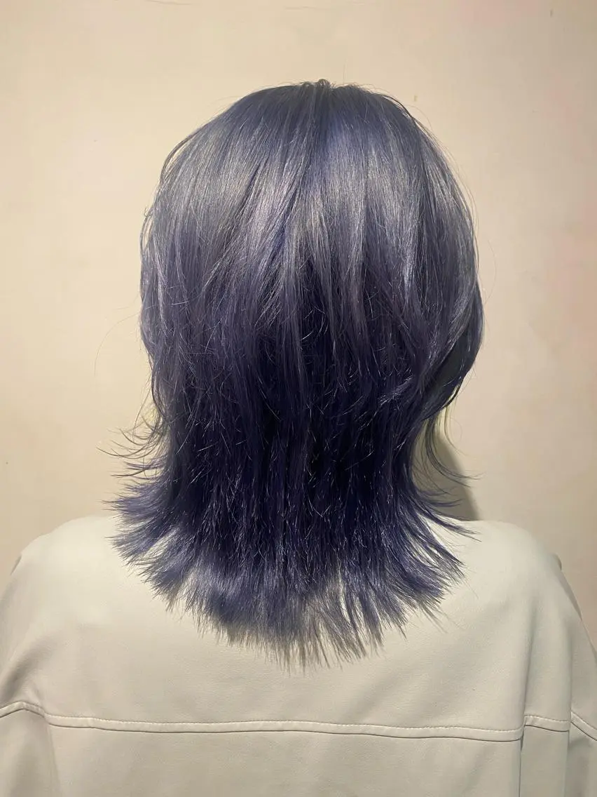 ミディアム カラー ミストバング ブルーカラー デザインカラー  フェイスフレーミング イエローカラー ヘアカラー トリートメント 🦋店長🦋 ほんさわ みずきのヘアスタイル
