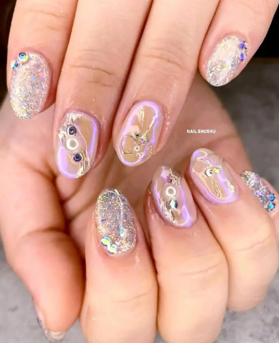 ネイル ニュアンスネイル ワンカラーネイル シンプルネイル 冬ネイル 3dパーツ/流行り 👧shushu❤️のネイルデザイン