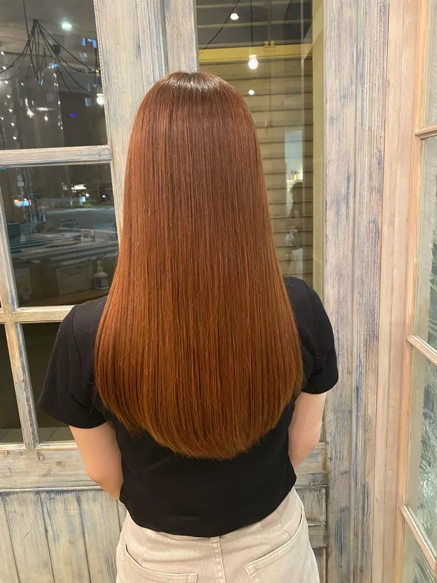 ロング カラー ベージュカラー オレンジ オレンジベージュ 井上 日菜乃のヘアスタイル