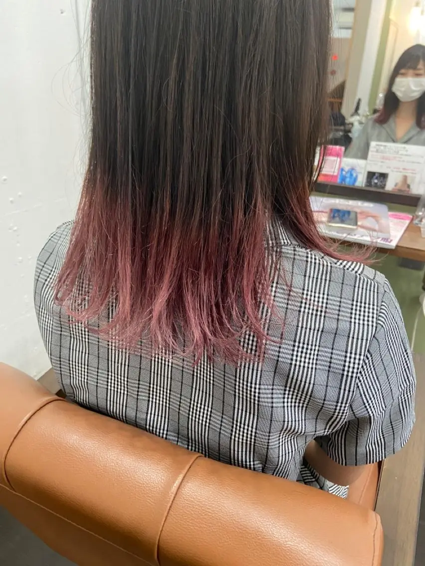 ミディアム カラー グラデーションカラー ピンクカラー 久木原 ゆりのヘアスタイル