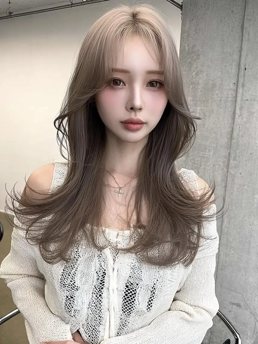 ロング ボブ 顔まわりレイヤー 髪質改善 韓国風ヘア レイヤーカット ヘアカラー トリートメント 大久保 雪乃🌛のヘアスタイル