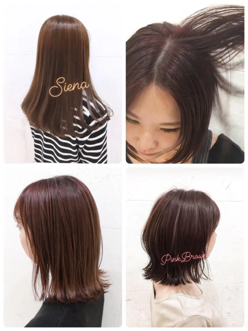 ミディアム カラー ブリーチ ブラウンカラー ピンクカラー ピンクブラウン レッドカラー 斉藤 貴也のヘアスタイル