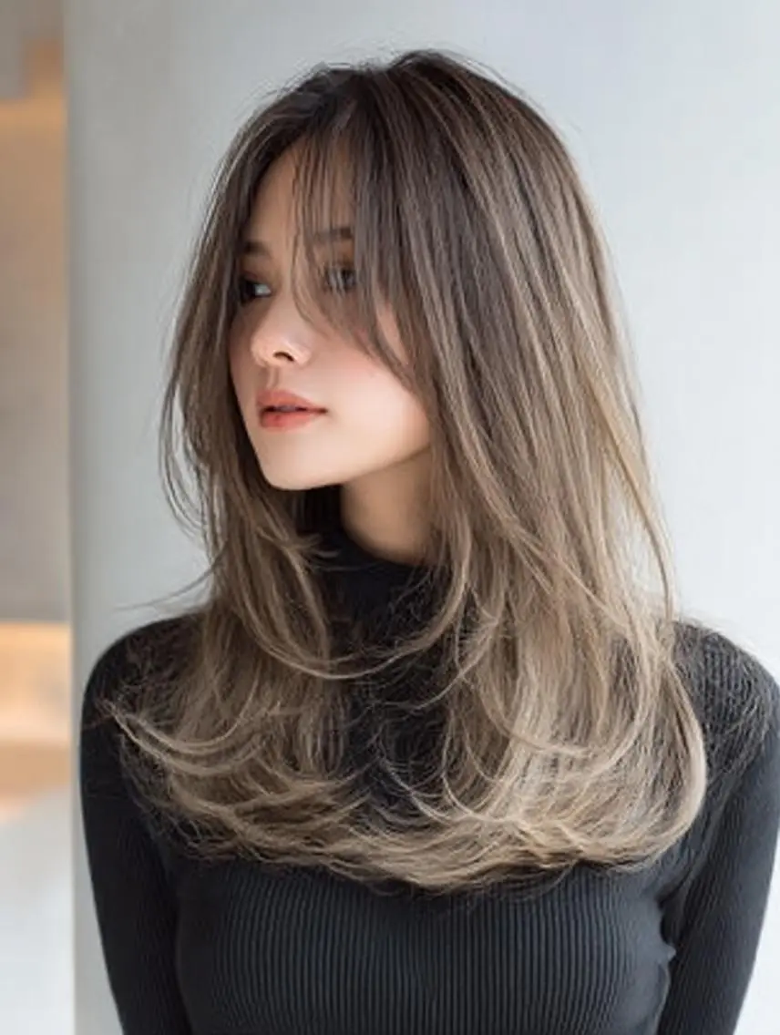 セミロング 🍒暖色×ハイトーン ×デザイン✨まなりのヘアスタイル