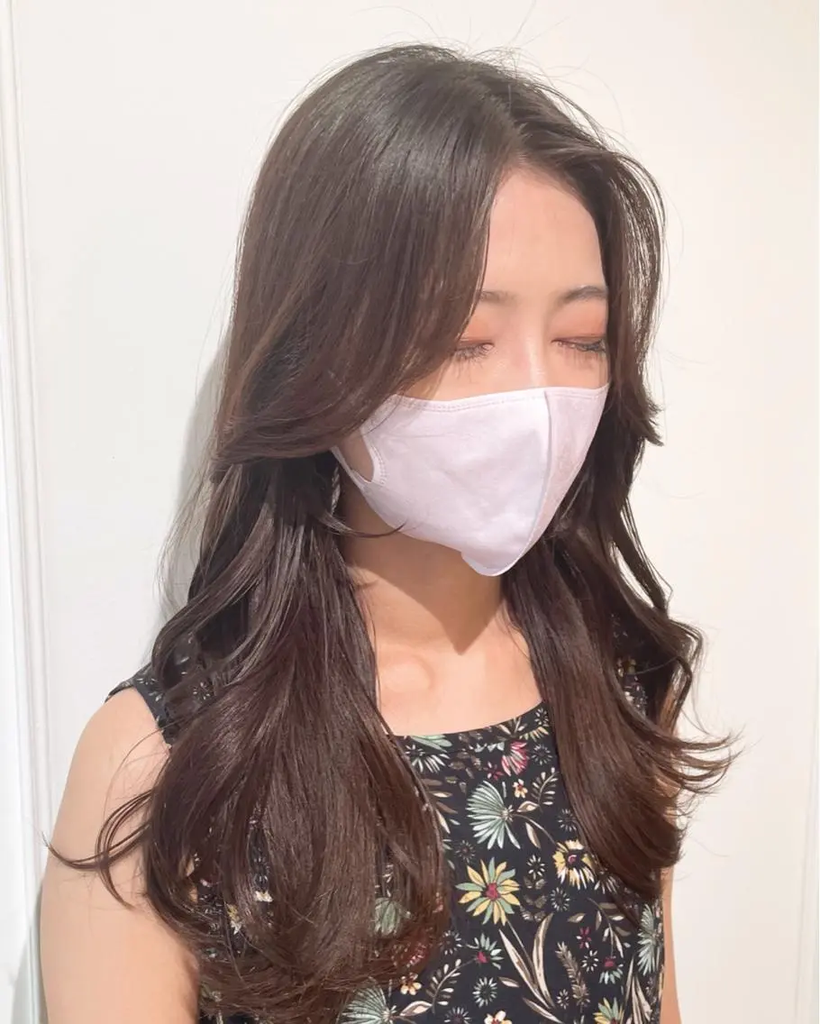 ロング カラー 黒髪 くびれヘア エギョモリ 顔まわりレイヤー 顔周りカット 横浜/レイヤーカット /韓国ヘア/佐藤記正のヘアスタイル