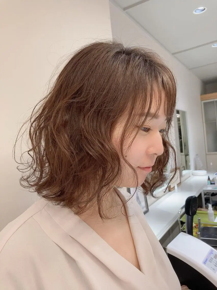 ミディアム パーマ 似合わせカット/ カラー🌼松原 寿花のヘアスタイル