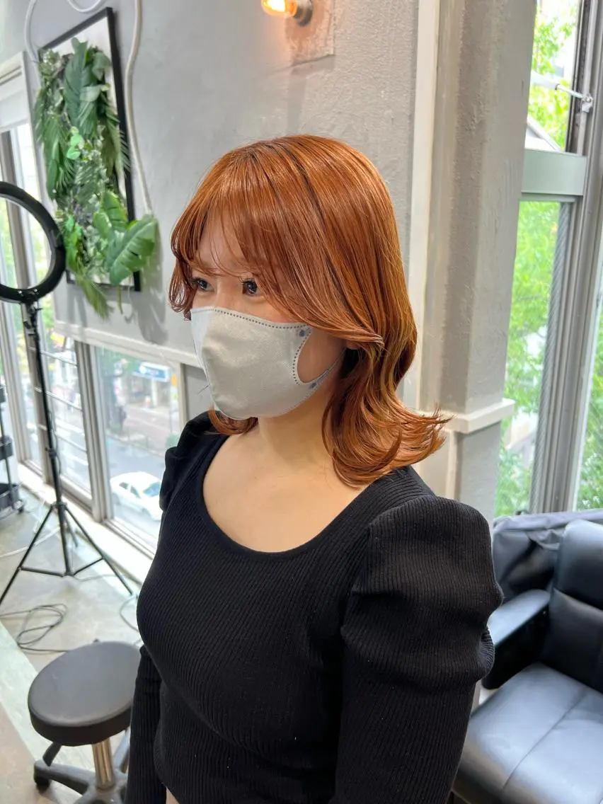 ミディアム オレンジブラウン ヘアカラー maya🇰🇷韓国 レイヤー/顔まわりのヘアスタイル