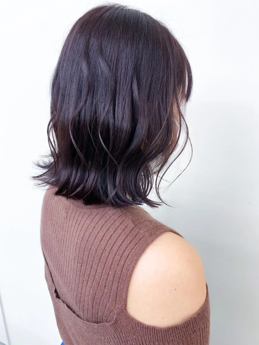 ミディアム カラー 切りっぱなしボブ バイオレットカラー ボブ カット ヘアカラー トリートメント 丹羽 隼人/髪質改善 /韓国ヘア🇰🇷のヘアスタイル