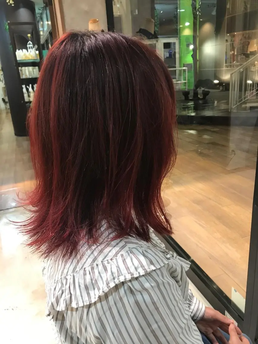 ミディアム カラー レッドカラー 松村 崇弘のヘアスタイル