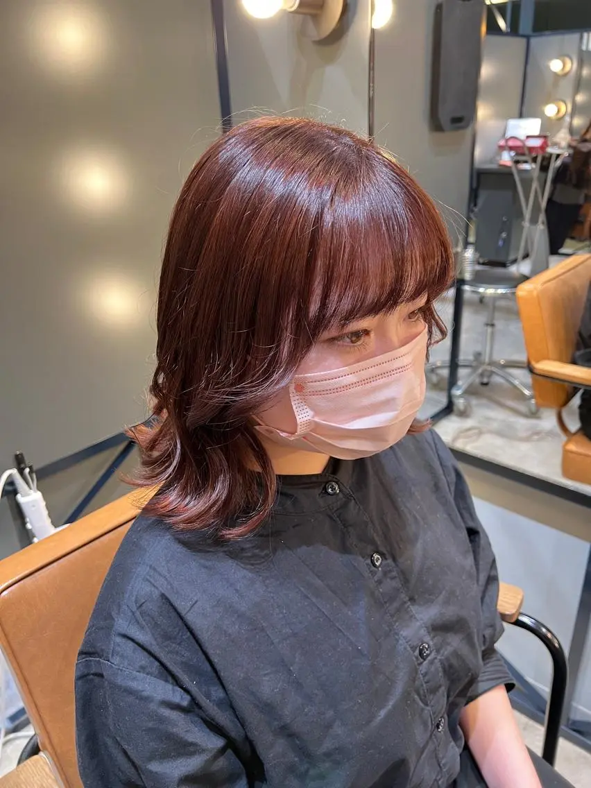 ミディアム カラー ピンクカラー THINK SHOP sakiのヘアスタイル