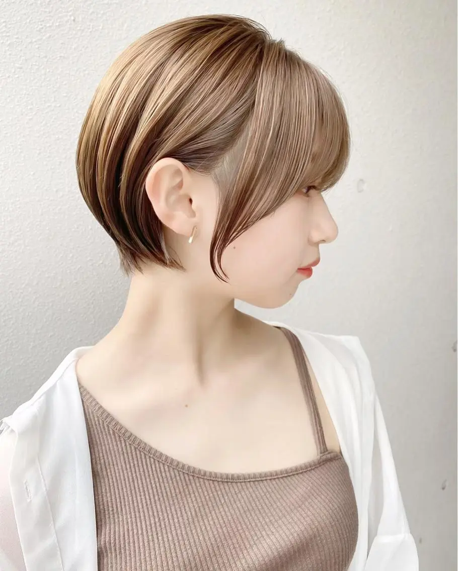 ショート カラー ブリーチ ケアブリーチ ダブルカラー イヤリングカラー ハイライトカラー 神戸ボブ✂️ ioe三宮/田 伸佳のヘアスタイル