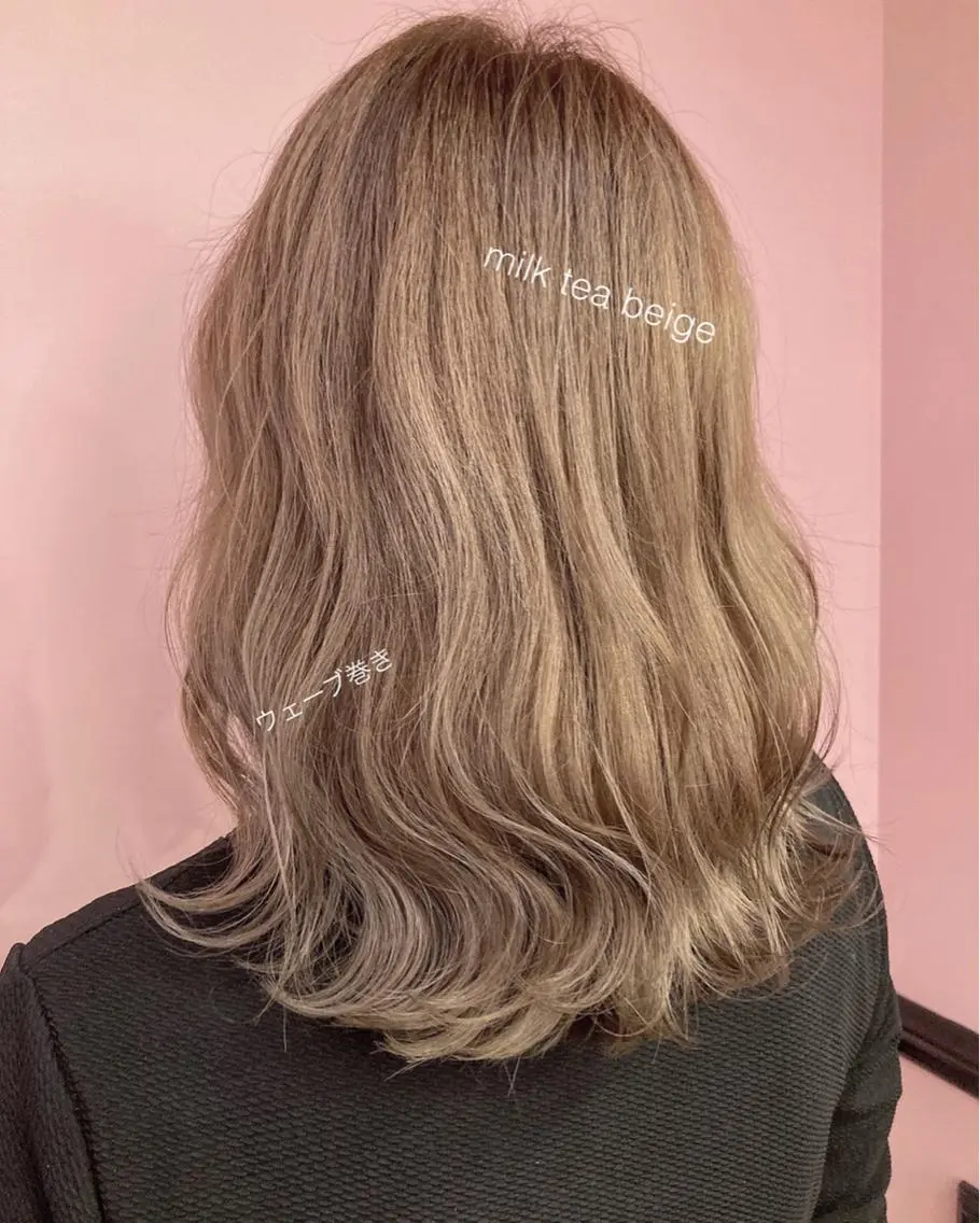 ミディアム カラー ベージュカラー ミルクティーベージュ ヘアカラー トリートメント ✨髪質改善縮毛矯正✨ 宇田川修平のヘアスタイル