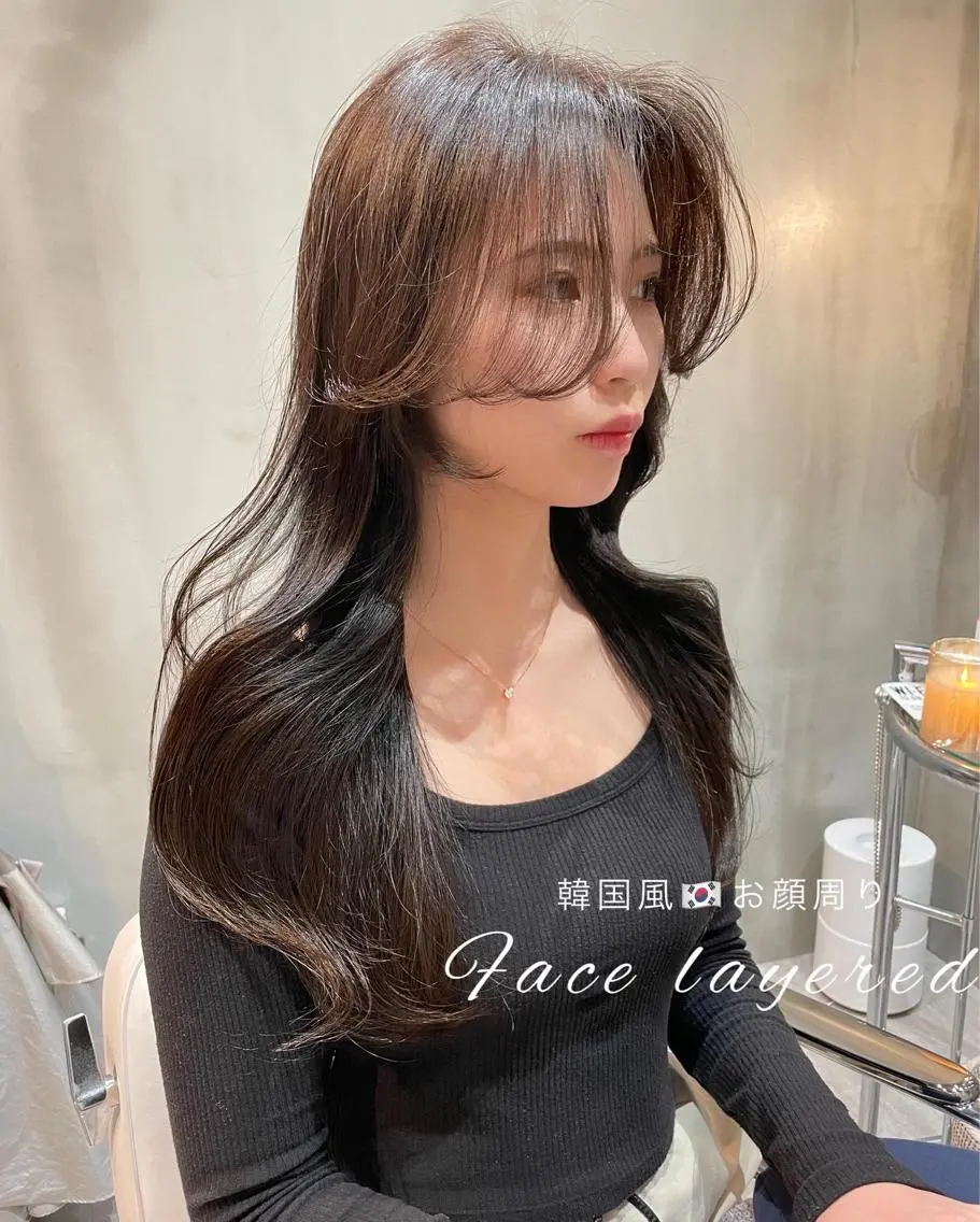 ロング くびれヘア 顔まわりレイヤー 韓国風ヘア レイヤーカット カット ヘアカラー トリートメント LOMA🇰🇷 銀座クボタのヘアスタイル