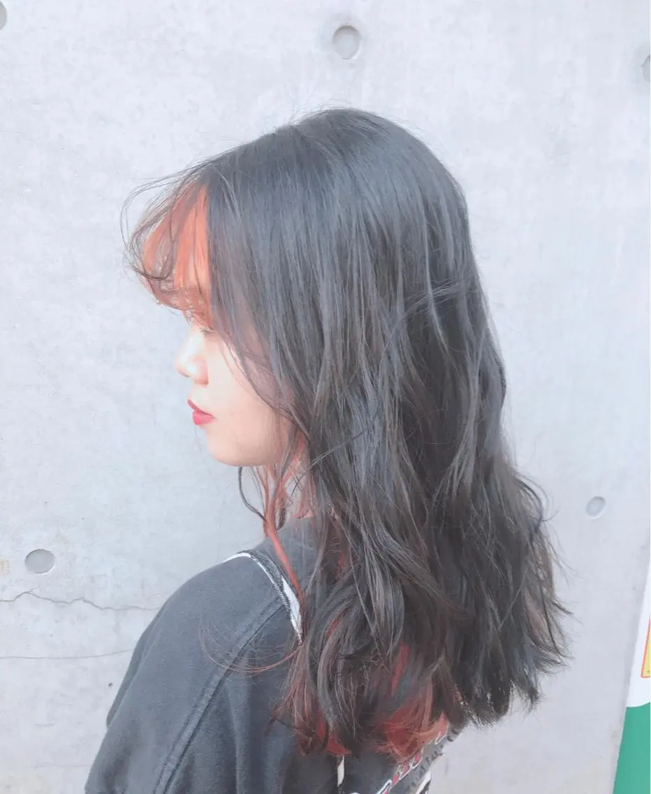 ロング カラー ヘアアレンジ インナーカラー オレンジ アイラッシュ/美容室 個室/瀬戸 一菜のヘアスタイル