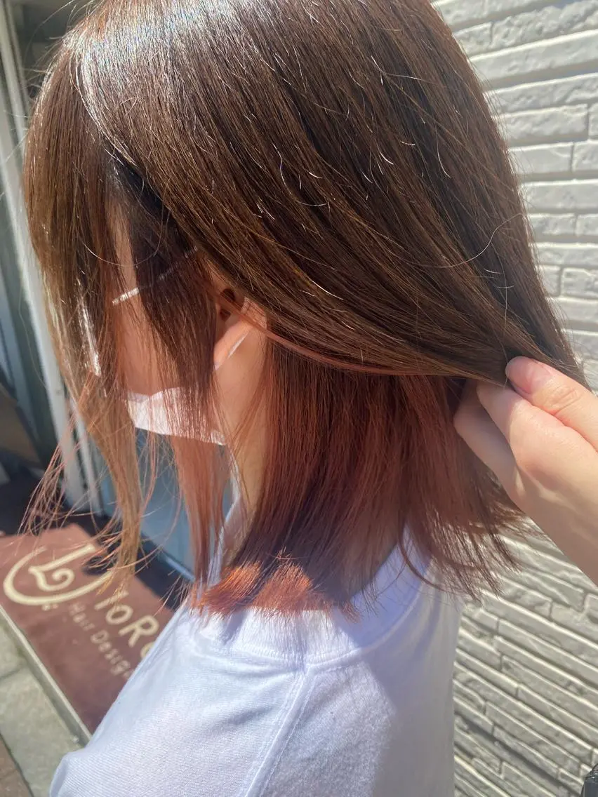 ミディアム カラー ヘアアレンジ インナーカラー オレンジ 有馬ミク🌈 似合わせ美容師のヘアスタイル