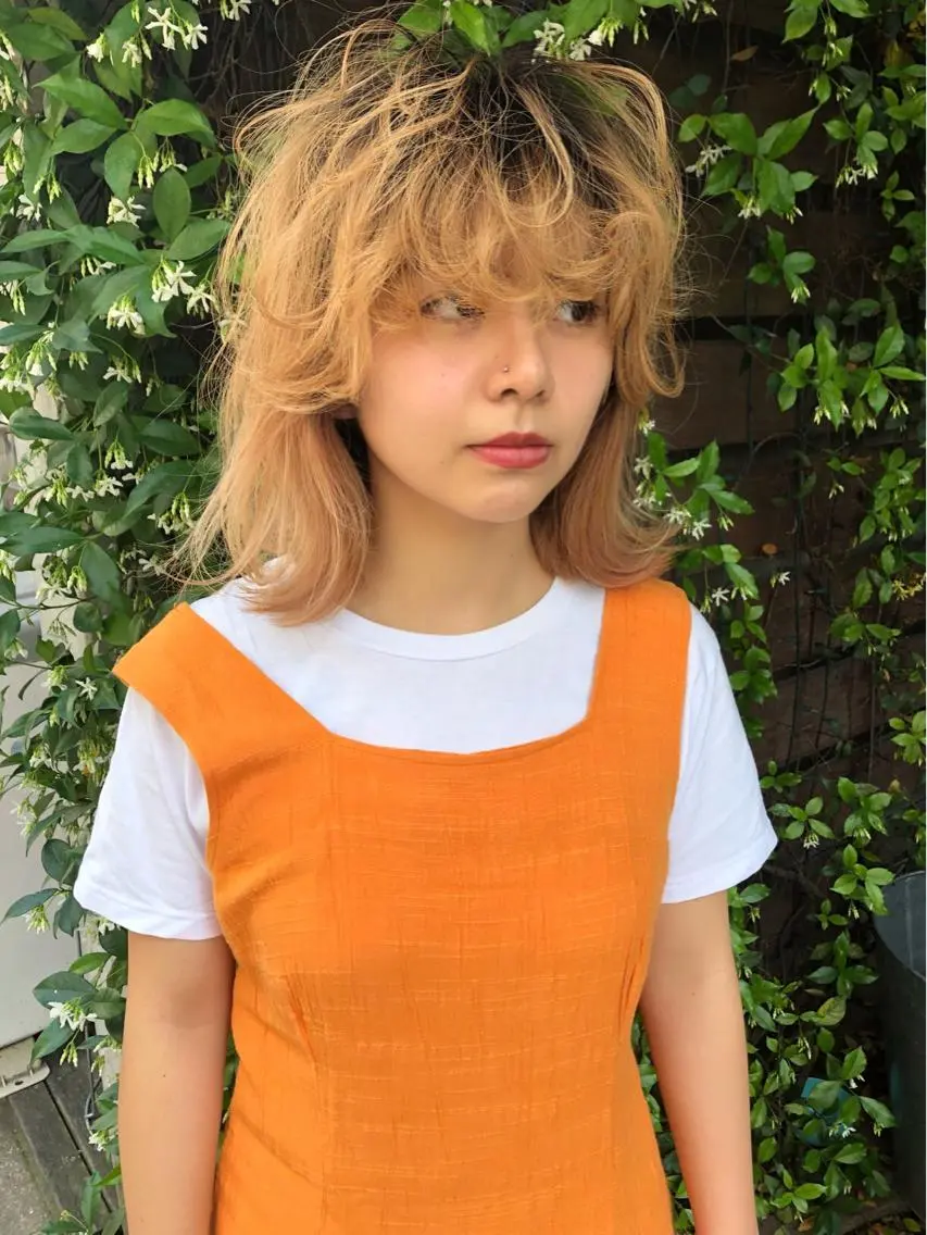 セミロング カラー ベージュカラー オレンジ オレンジベージュ Pia ツボイ ケイタのヘアスタイル