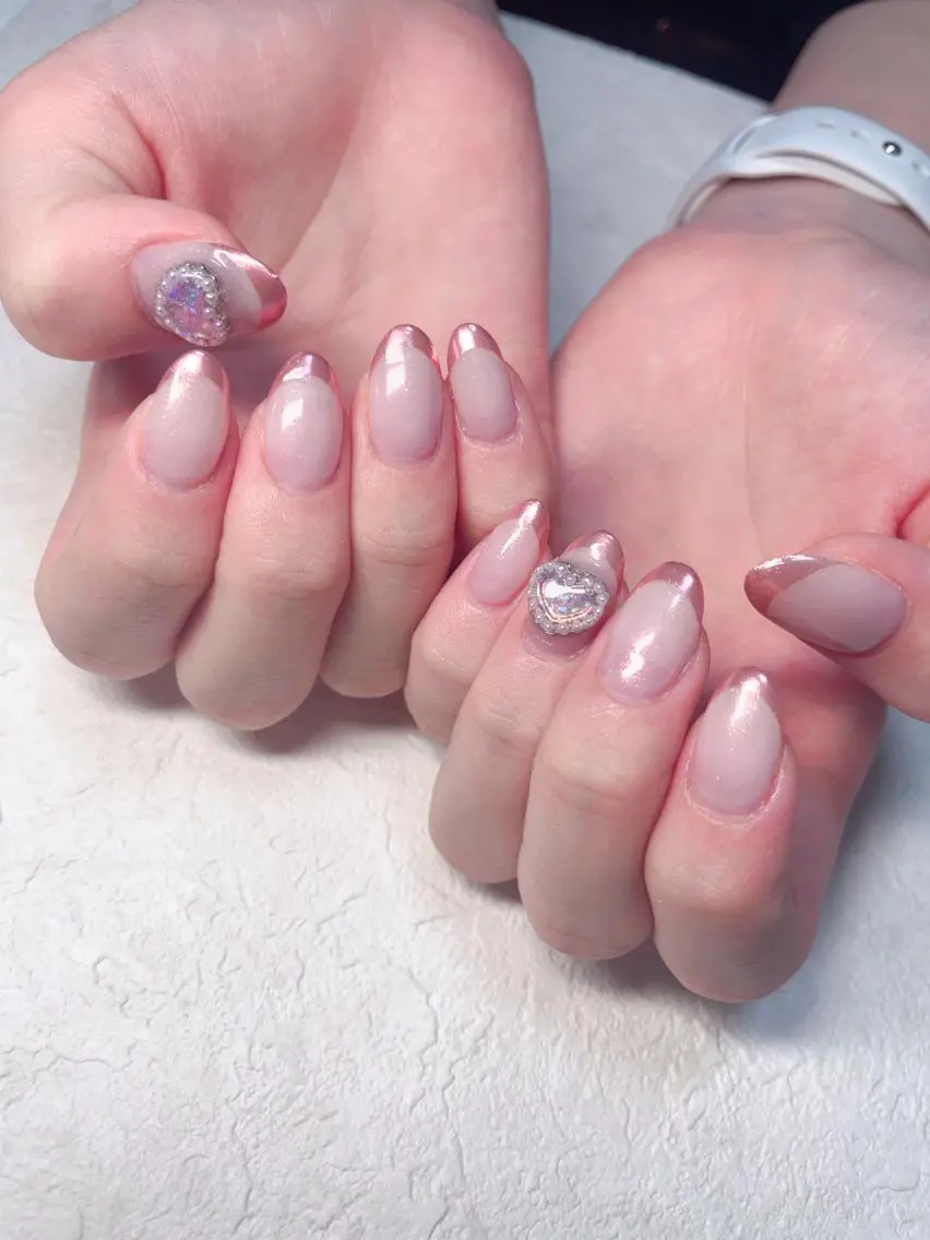 ネイル フレンチネイル ミラーネイル ハンドネイル M 🌷Nail 長さだし専門店のネイルデザイン