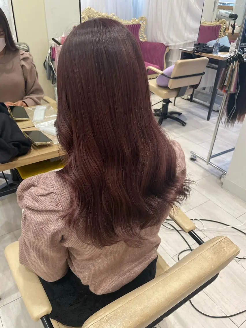 セミロング カラー 髪質改善ストレート 韓国風レイヤー池袋のヘアスタイル