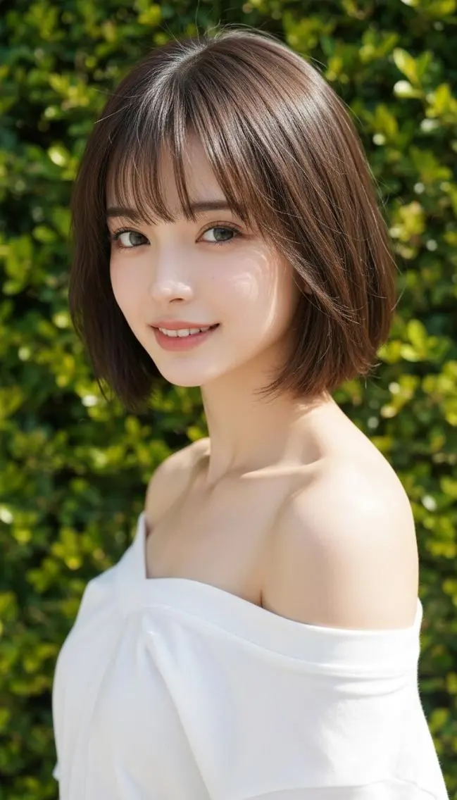 ミディアム パーマ カラー ボブ シースルーバング 小顔カット さく/髪質改善× 縮毛矯正/町田のヘアスタイル