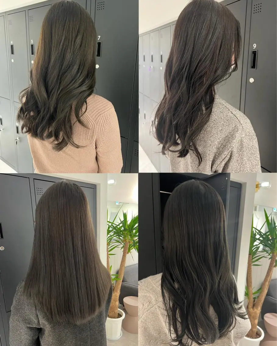 ロング カラー ヘアアレンジ ベージュカラー オリーブベージュ 暗髪カラー🫐パーマ おくだりんかのヘアスタイル