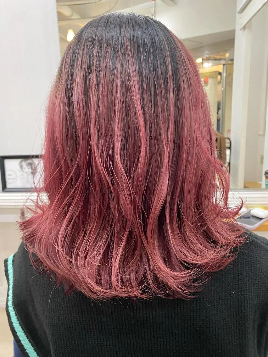 ミディアム カラー ブリーチ ピンクカラー リルウヘアー 天王寺のヘアスタイル