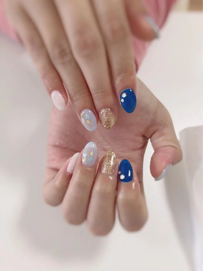 ネイル アートネイル ブルー 長さ出し フットネイル グリーン Lily Roseスタッフ一同のマツエク・マツパデザイン