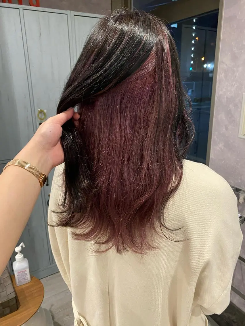 セミロング カラー ヘアアレンジ ラベンダーカラー ラベンダーピンク ピンクカラー 🥀暖色韓国ヘア💕 保科侑花のヘアスタイル