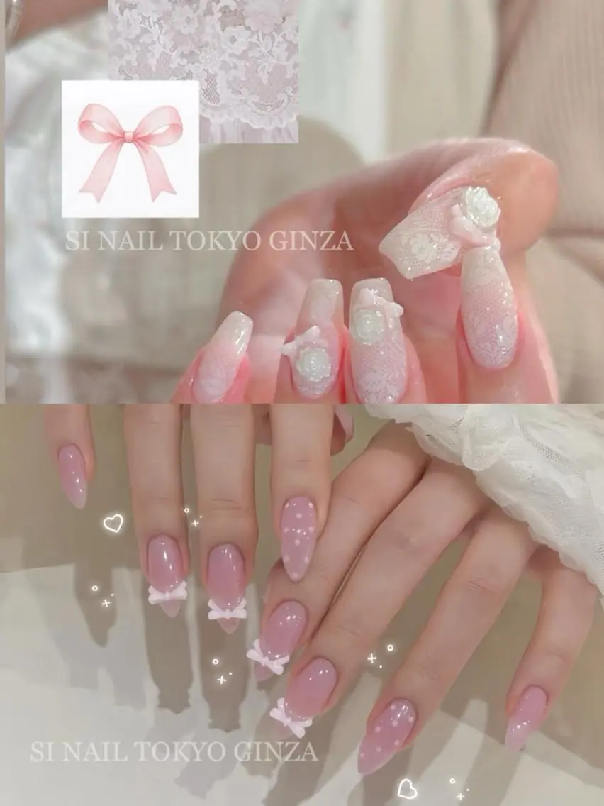 ネイル 韓国ネイル ロングネイル リボン ワンホンネイル SI NAILのネイルデザイン
