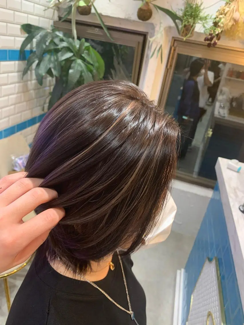 セミロング カラー ハイライトカラー ハイライト 新宿/韓国レイヤー 髪質改善カラー/角所のヘアスタイル