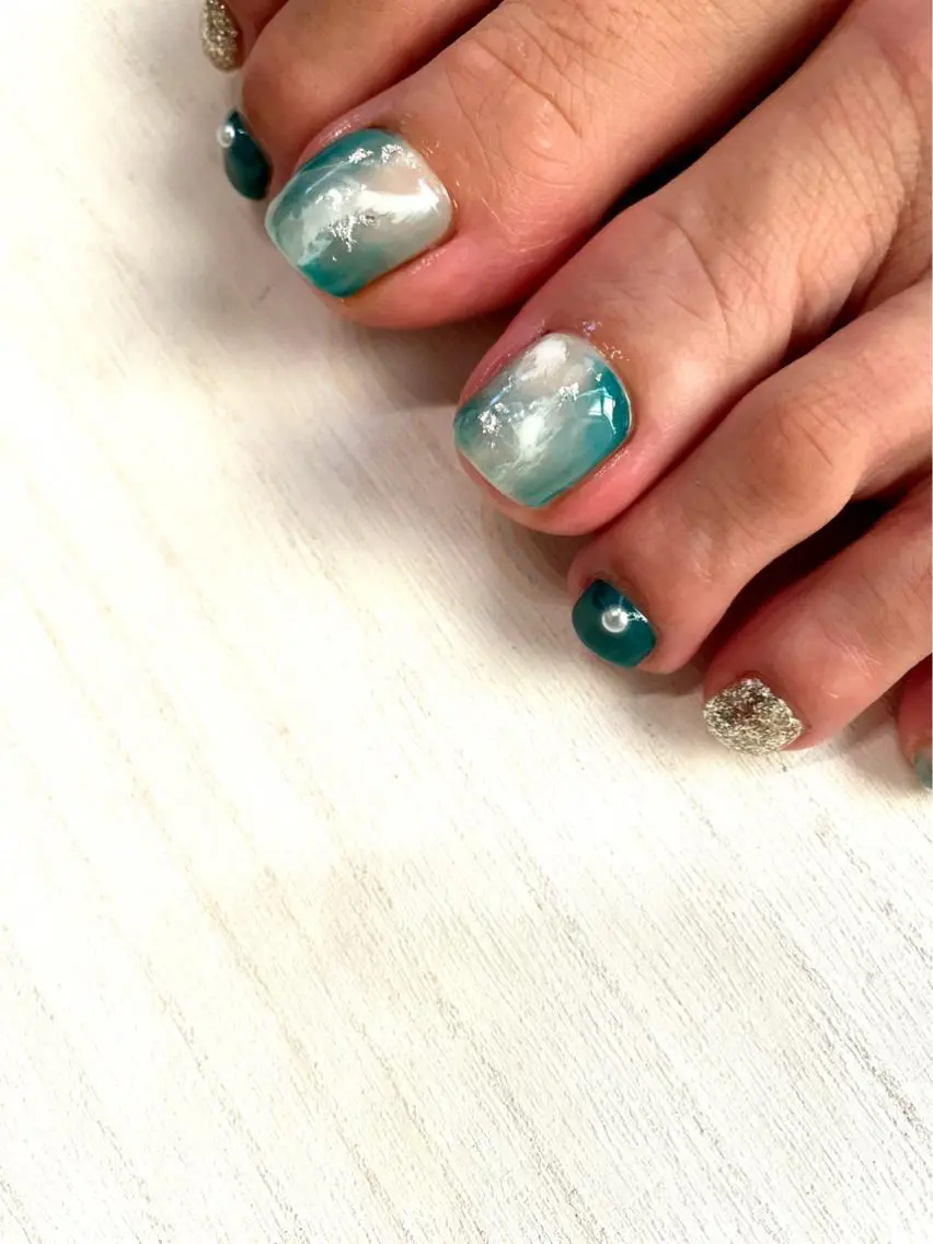 ネイル アートネイル 大理石ネイル(マーブル) フットネイル spell nailのネイルデザイン