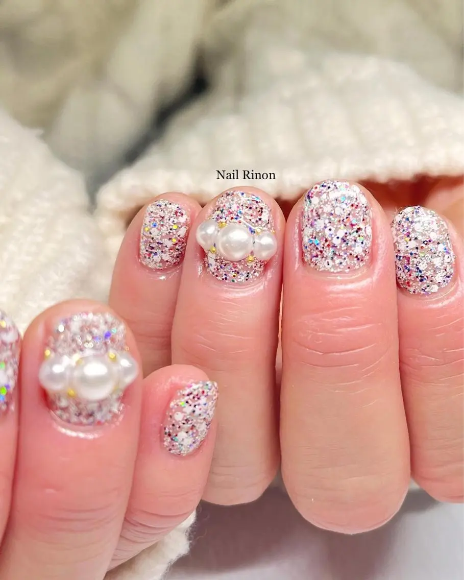 ネイル ラメ(グリッター) 冬ネイル ハンドネイル Nail Rinonのネイルデザイン