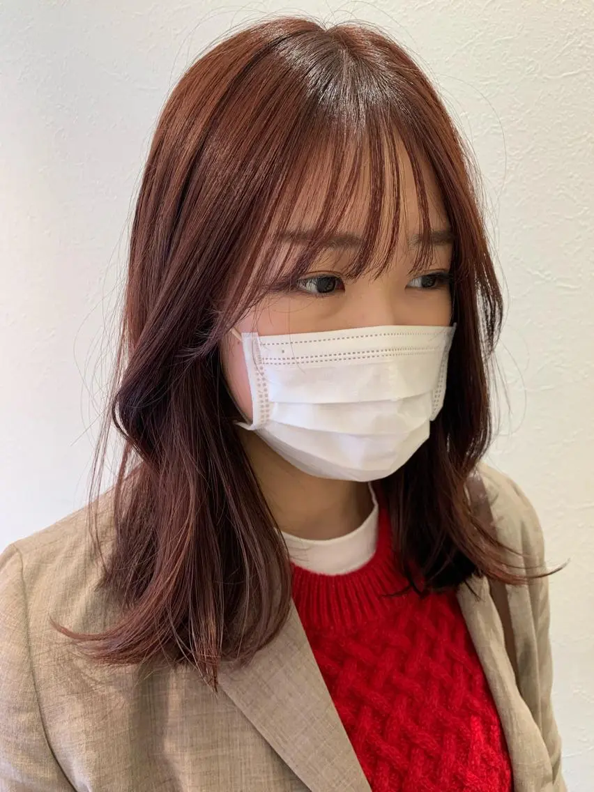 ミディアム カラー ブリーチ ブリーチなしカラー hubhair レイヤー/透明感のヘアスタイル