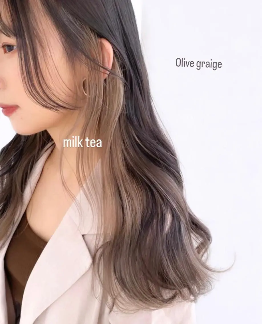 ロング カラー ブリーチ 透明感カラー イヤリングカラー グレージュ オリーブグレージュ 赤羽美容師 ayunaのヘアスタイル