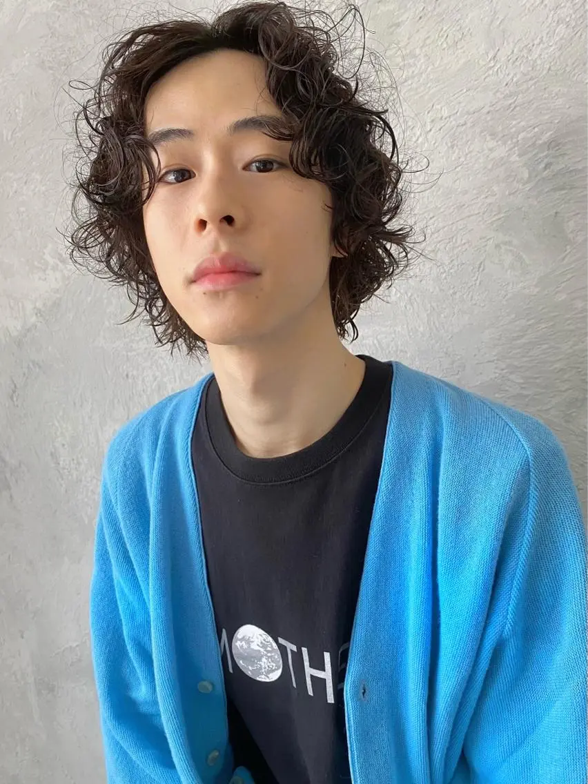 ミディアム カラー パーマ ヘアアレンジ メンズ キッズ マツエク・マツパ ミディアムパーマ メンズパーマ 森貴裕/ベージュ/ パーマ/オリーブのヘアスタイル