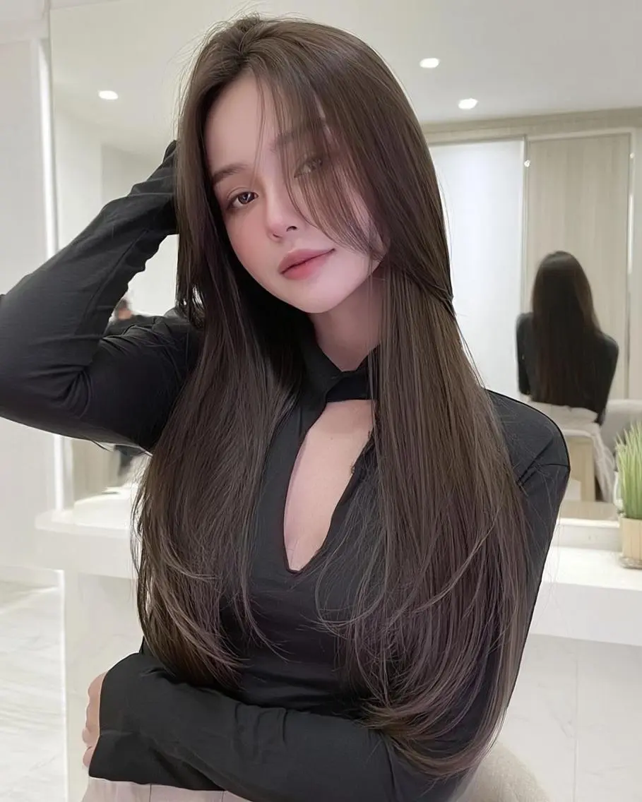ロング 髪質改善 韓国風ヘア レイヤーカット 縮毛矯正 トリートメント トリートメント eve🐰束間まつ毛 /透明感カラーのヘアスタイル
