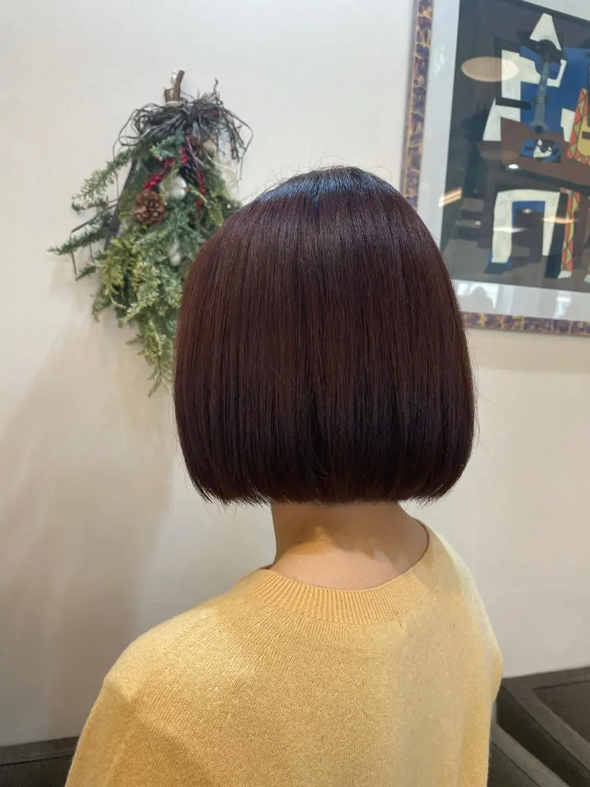 ミディアム カラー ブラウンカラー ピンクカラー ピンクブラウン ボブ カット ヘアカラー 吉田 未来のヘアスタイル